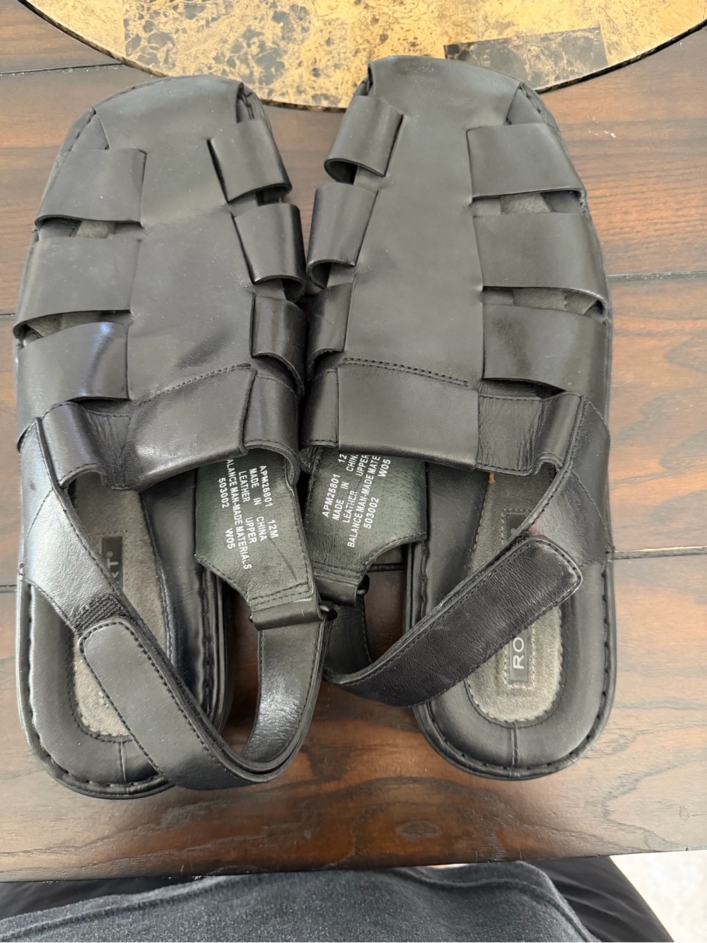 Rockport Black Leather Fisherman Slingback Sandals - Men's